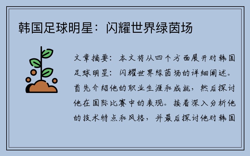 韩国足球明星：闪耀世界绿茵场